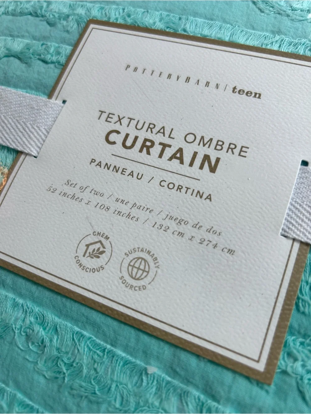 2 Pottery Barn Textural Ombre Window Curtain Set Teal Green Blue White NWT